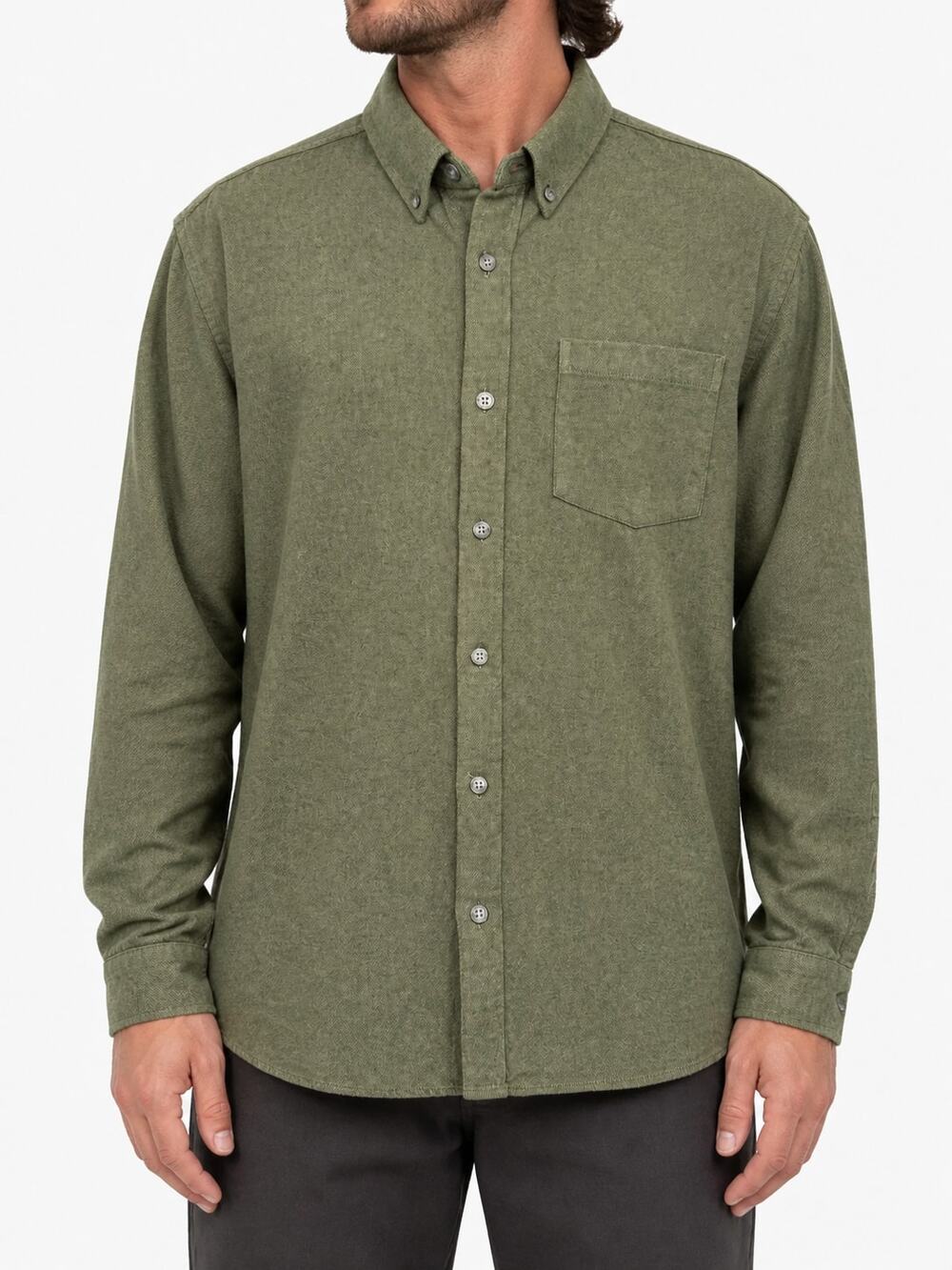 Eddie Bauer Men's Relaxed Fit Olive 100% Cotton Button Down Long Sleeve Shirt Lg